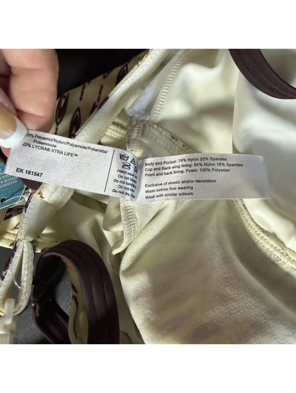 AMOENA cream brown Buenos Aries detachable straps one piece swimsuit size 10B